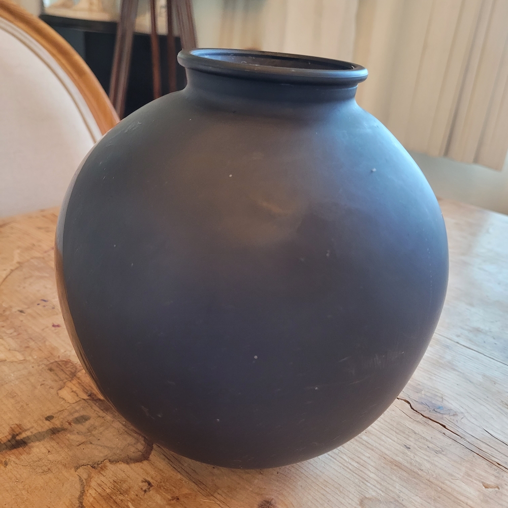 Large Matte Black Round Vase